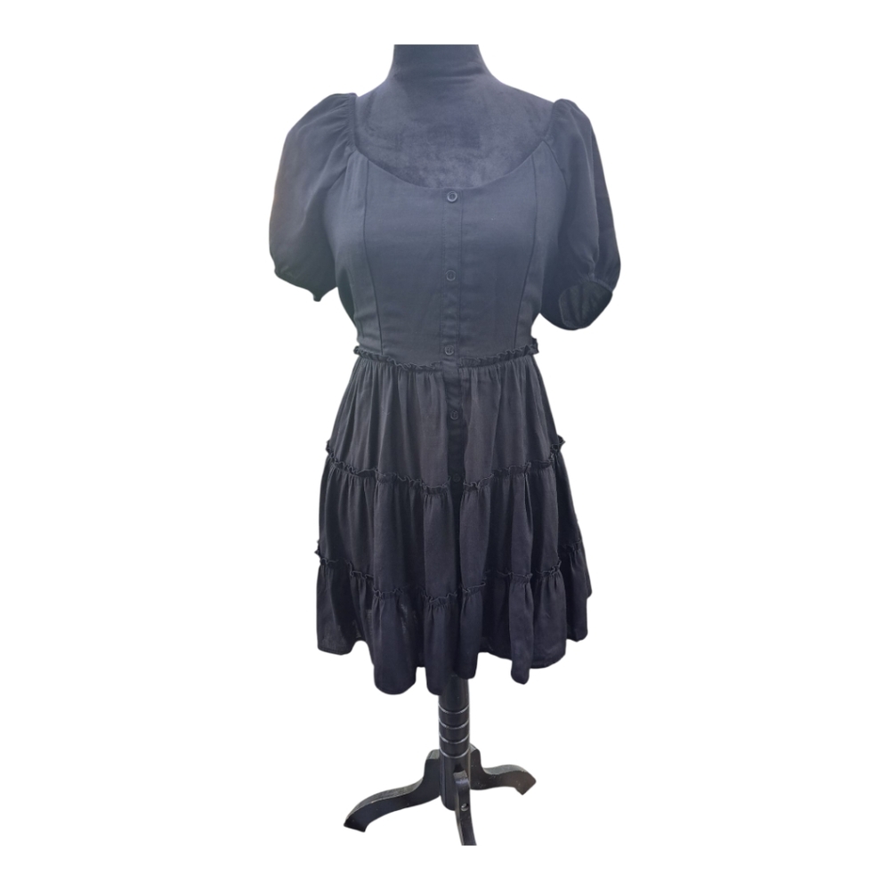 Black Puff Sleeve Mini Dress